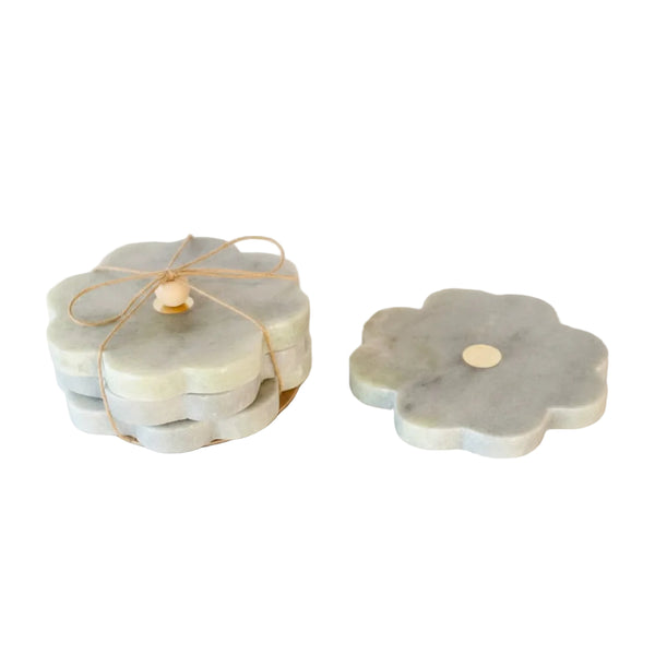 Grey Petal Marble & Brass Coasters