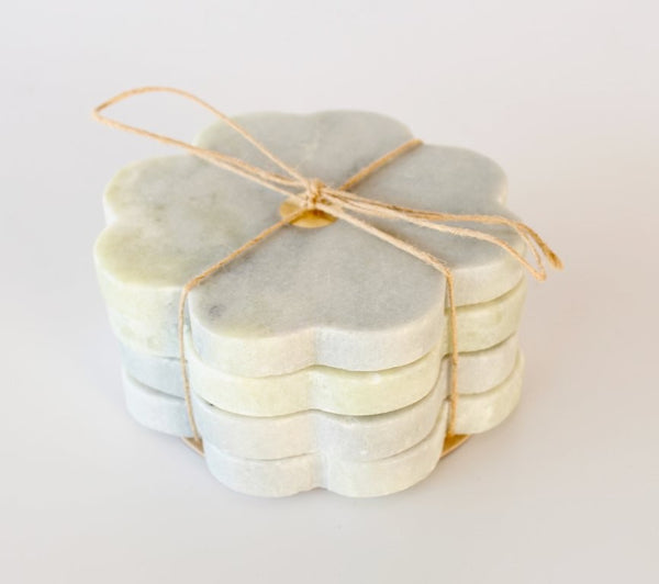 Grey Petal Marble & Brass Coasters