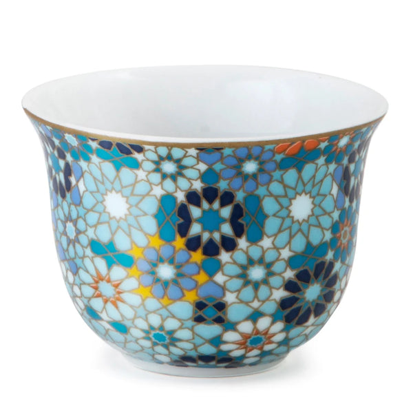 Tin Box with 4 Coffee Cups – Porcelain Moucharabieh Blue 60 ml