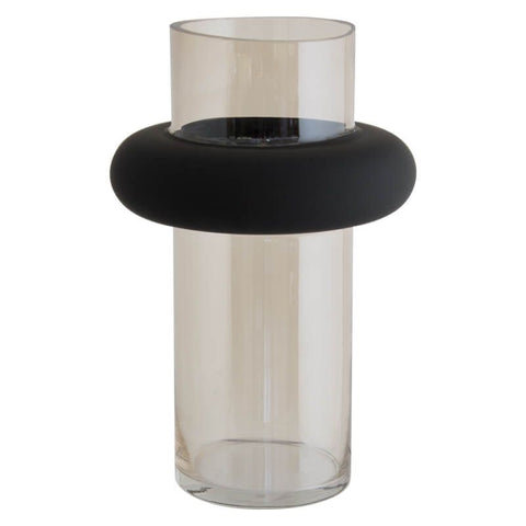 Smoked glass vase with black detail